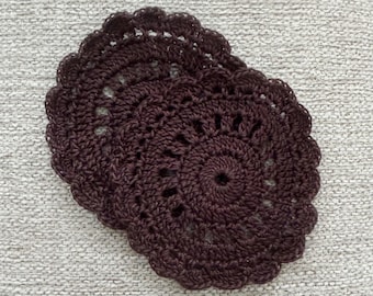 2 Brown doilies, 3-1/4 inch, READY TO SHIP, crochet, cotton thread, handmade, round doily, dollhouse accessory