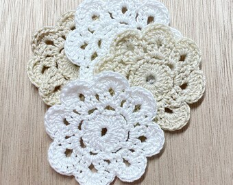 Crochet doilies, THICK cotton thread, white or ivory doily, craft supplies, 2-3/4'' - 3 inches, dollhouse, handmade, 2 or 4 piece