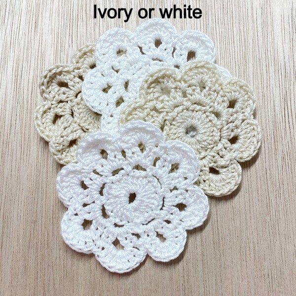 Crochet doilies, THICK cotton thread, white or ivory doily, craft supplies, 2-3/4'' - 3 inches, dollhouse, handmade, 2 or 4 piece