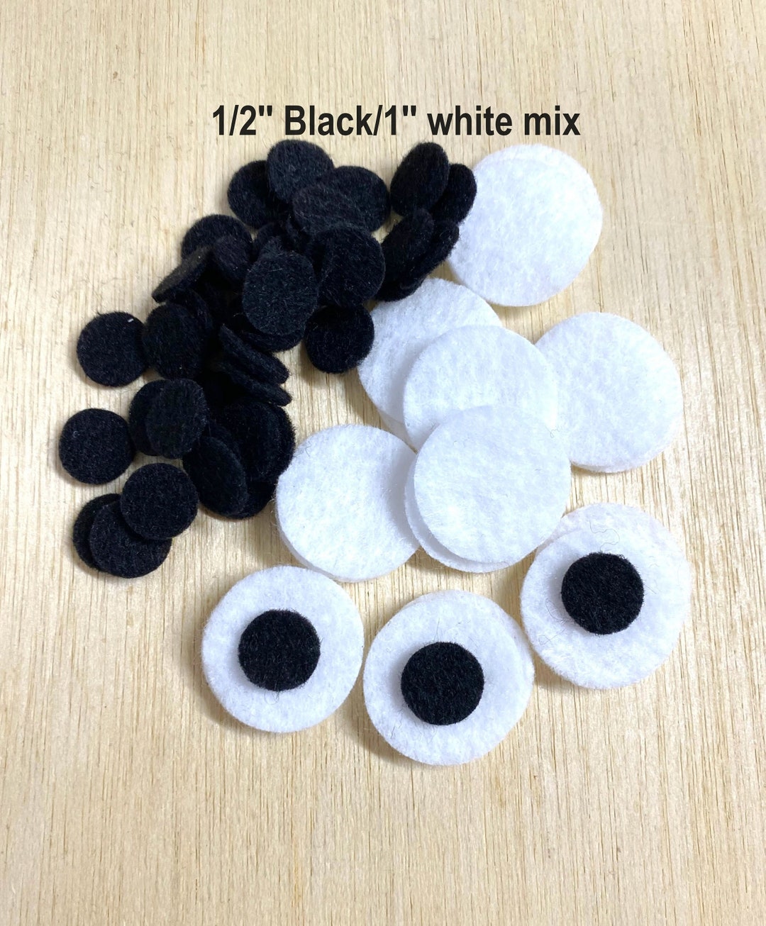 Felt Animal Eyes, Die Cut, 1/2'' and 1'' Circles, Black, White, Choose
