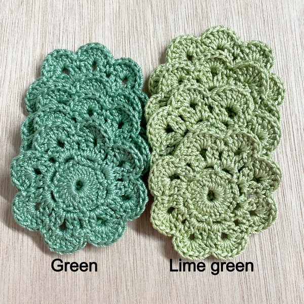 Green crochet doilies, THICK cotton thread, lime green doily, craft supplies, dollhouse, handmade, 2 or 4, crazy quilt doily