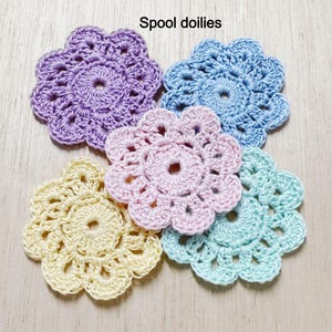 Spool pin doily, pastel doilies, 5 piece mix, 100% cotton thread, for sewing machine