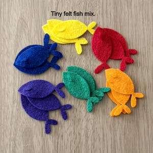 Tiny felt fish mix, primary colors, 18 pieces, die cut