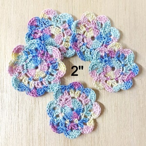 Crocheted doilies, multicolor doily, pink, pastel, 2 inch, cotton thread, handmade, round doily, dollhouse, applique, sewing quilt, C37