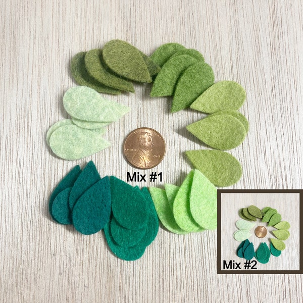 Very small felt leaf mix, felt leaves, wool blend, 1'' long, wreath leaf, quilting, sewing, craft supplies, olive green, green, L28