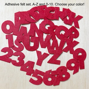 Red felt adhesive alphabet and numbers, A-Z, 26 letters, 0-10, precut craft supply upper case, 1-1/4, school preschool upper case