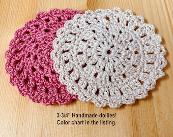 Crochet doily, THICK cotton thread, 2 pieces, 3-3/4 inch, round, handmade, home and living, home decor, applique, dollhouse rug, C36