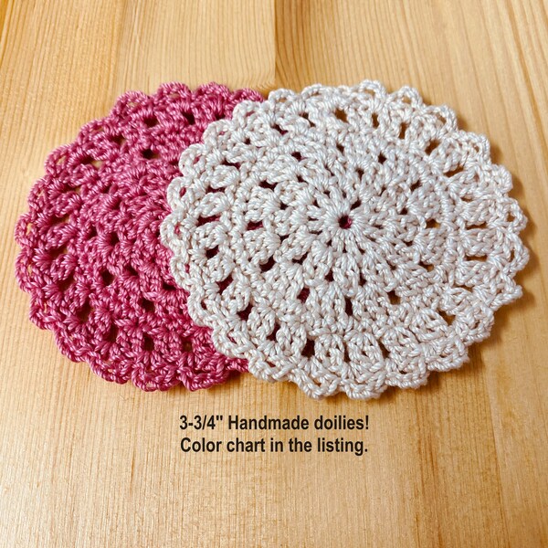 Crochet doily, THICK cotton thread, 1, 2, or 4 pieces, 3-3/4 inch, round, handmade, home and living, home decor, applique, dollhouse, C36