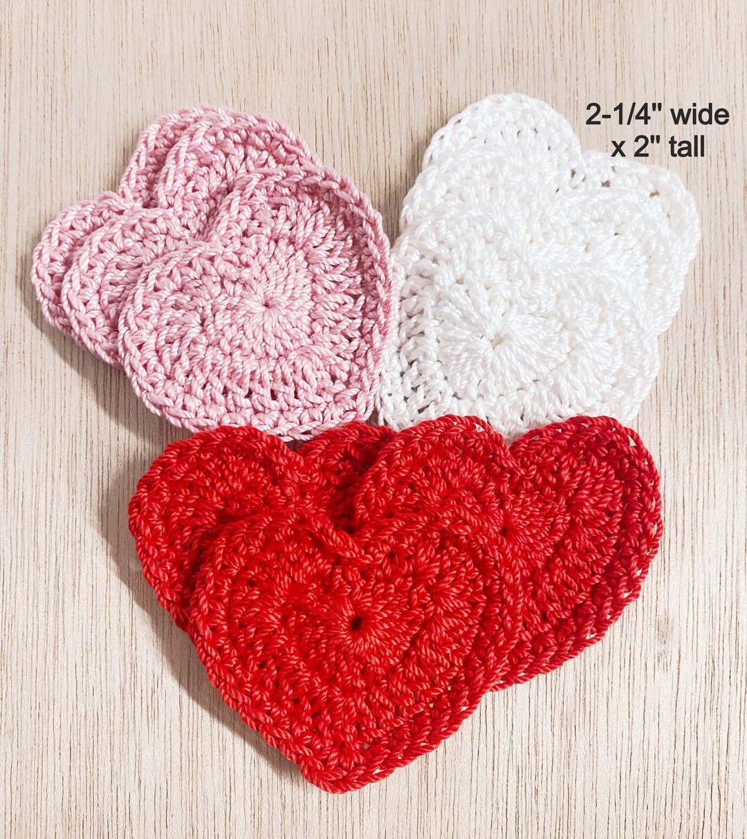Crochet Heart, Red, White Pink, Handmade, THICK Cotton Thread, Sewing