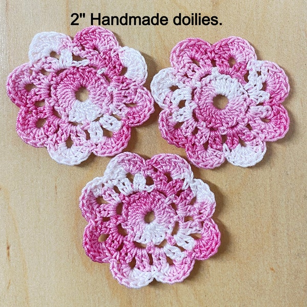 Crocheted doilies, pink mini doily, multicolor doily, 2 inch, cotton thread, handmade, round doily, dollhouse, applique, sewing quilt, C11