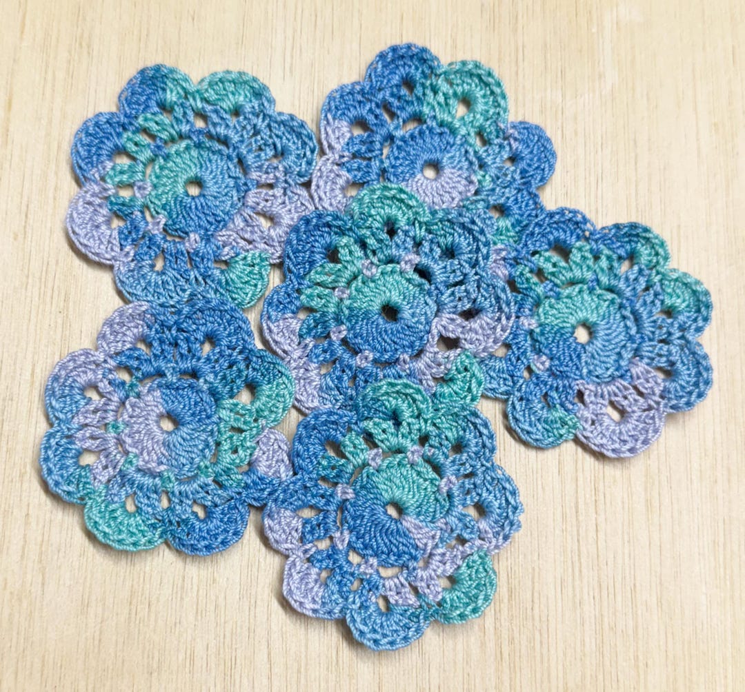 5 Crochet Mini Doilies, Blue Variegated Cotton, Handmade, C21 - Etsy