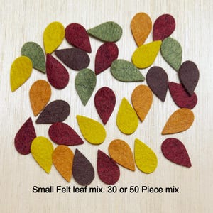 Felt leaves, small green foliage, fall leaf colors, die cut felt leaves, 30 or 50 mix, wool blend felt leaves, 1&#39;&#39; long, olive green, L29F