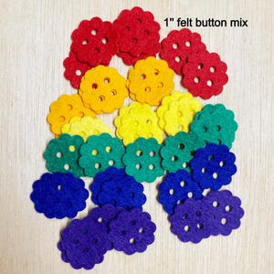 Felt button, 1'', die cut,  36 piece mix, wool blend, quilting, sewing notion, embellishment, appliques, request a mix, FB25