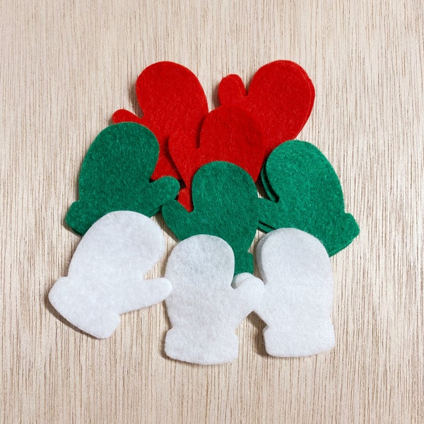 Small felt mittens, gloves, die cut shapes, 15 or 21 pieces, cut outs, Christmas, scrapbooking, craft supplies, sewing, wool blend felt