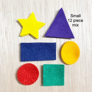 Felt shapes, Small, mini, felt shapes for kids, shapes for memory book, 12 pieces, F432S