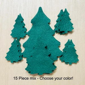 Felt tree mix, 15 pieces, die cut shapes, cut outs, Christmas, precut, scrapbooking, card making, sewing wool blend felt, 3 sizes