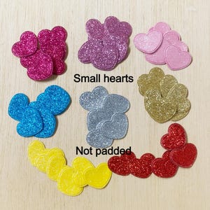 30 Glitter hearts, SMALL, NOT iron on, fabric like, NOT padded, applique, 3/4&#39;&#39; x 1 inch, patch, heart patch, scrapbooking