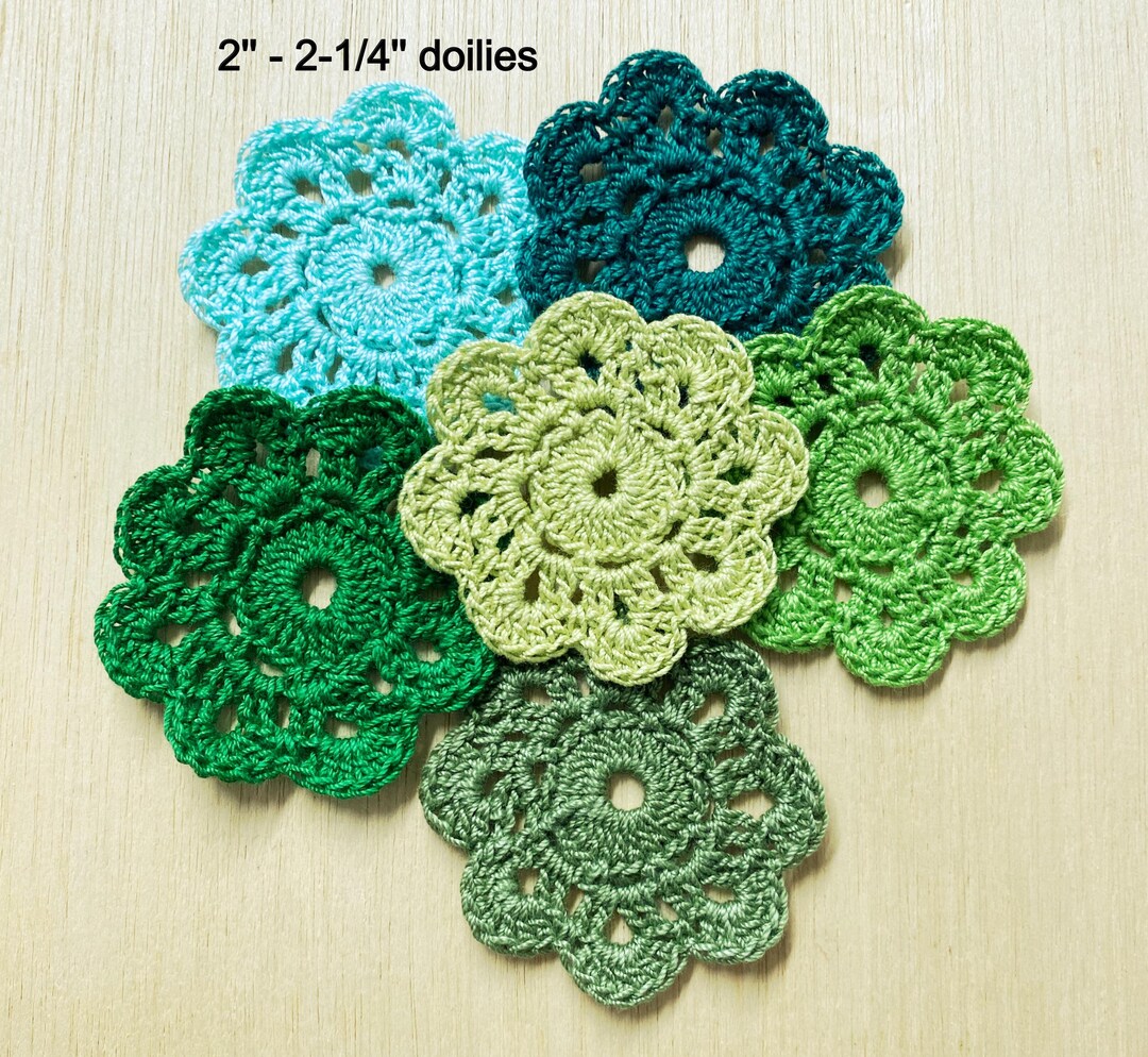 Green Crochet Doily, Handmade Cotton Thread, Mini Round Doilies (2-1/8 ...