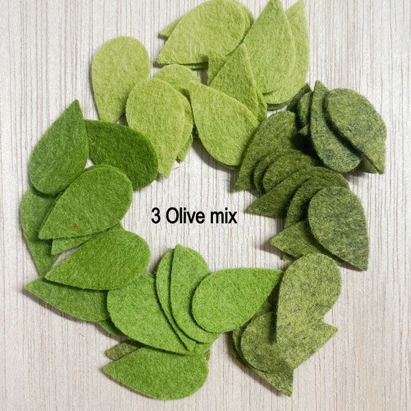 Very small felt leaf mix, felt leaves, 30 or 51 mix, wool blend, 1'' long, wreath leaf, quilting, sewing, craft supplies, olive green, L28O