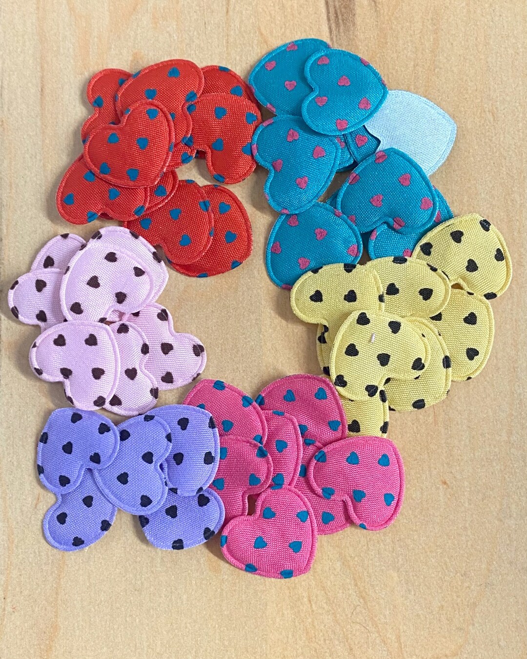 20 Small Heart Patches, Very Slight Padding, Applique, Fabric, READY to Ship, Embellishment