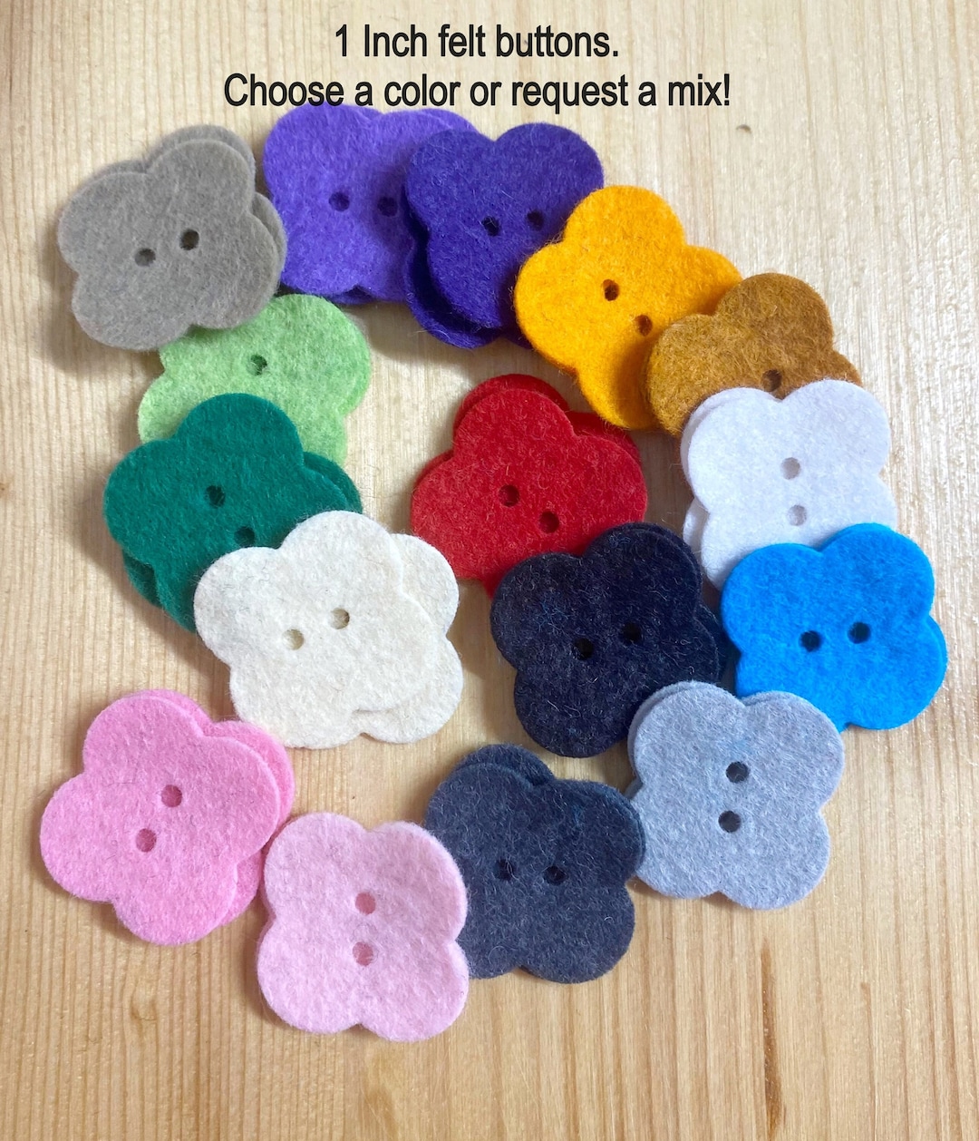 1'' Felt Button, Square Felt Button, Die Cut, 20 Pieces, Wool Blend, Quilting, Sewing Notion