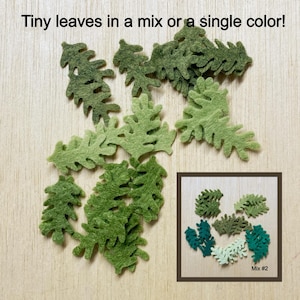 Tiny felt oak leaves, die cut leaves, foliage, leaf embellishment, die cut leaf, wool blend, ready to ship, L34