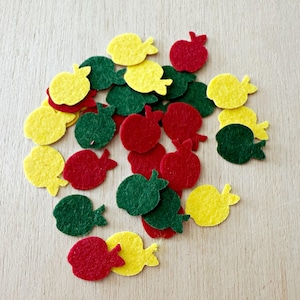 Tiny adhesive felt apples, die cut apple, peel & stick, sticky back cut outs, fruit, craft supplies, 1'' tall x 3/4'' wide,