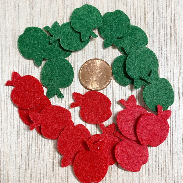 Tiny adhesive felt apples, die cut apple, peel & stick, sticky back cut outs, fruit, craft supplies, 1'' tall x 3/4'' wide,