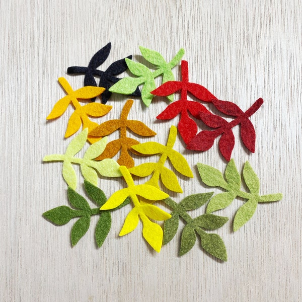 10 Felt leaves, Choose color, 1-1/2'' x 2-1/4'' leaf, die cut, wool blend, felt leaf, embellishment, sewing notion