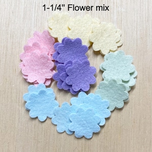 1-1/4&#39;&#39; Felt flower, die cut mix, pastel colors, wool blend felt holiday embellishment sewing & fiber, applique patch, 30 pieces, FL9