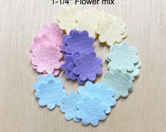 1-1/4'' Felt flower, die cut mix, pastel colors, wool blend felt holiday embellishment sewing & fiber, applique patch, 30 pieces, FL9