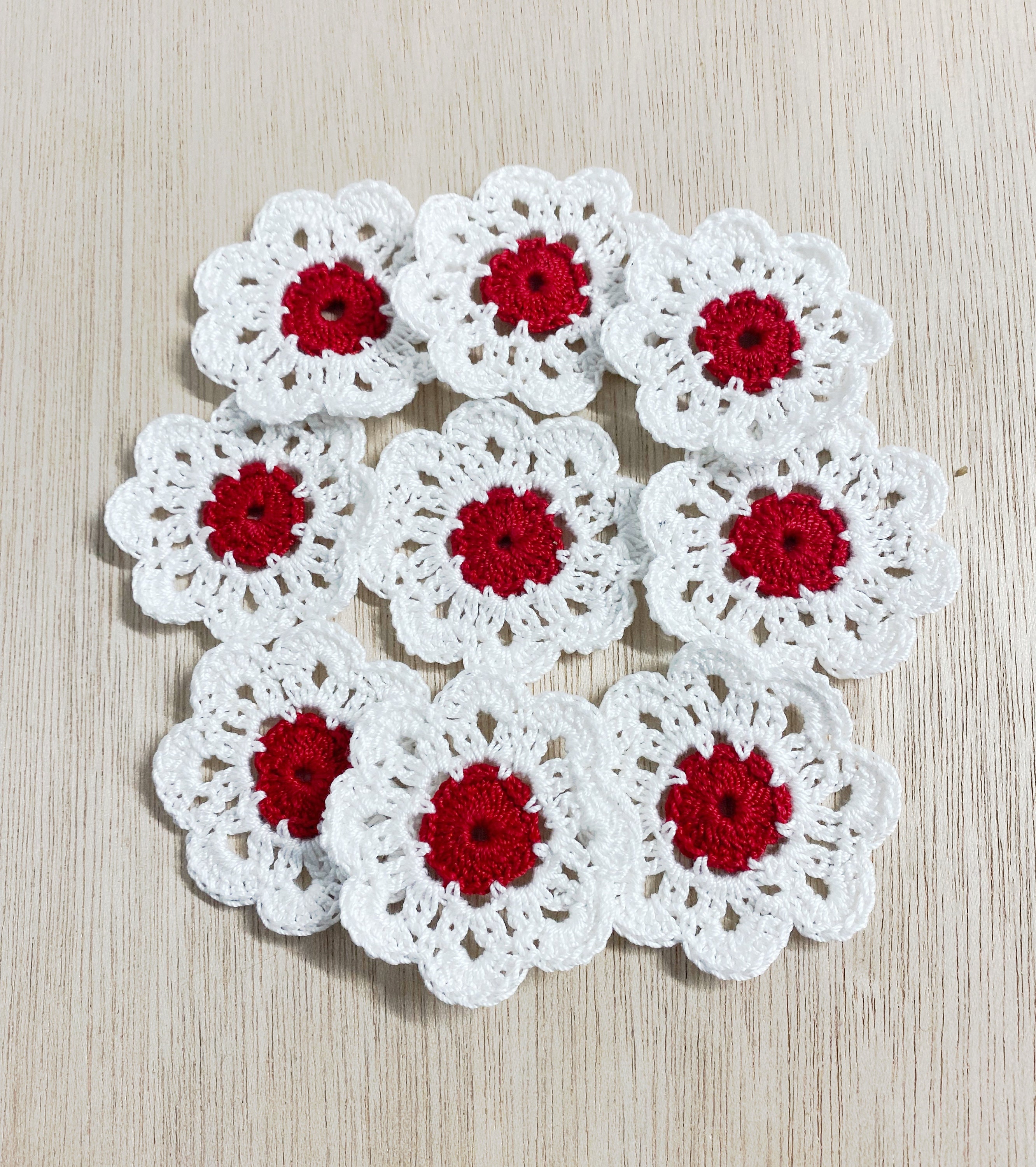 2'' Mini Doily, READY to SHIP, Crochet, Red, White, Cotton Doily, NOT ...