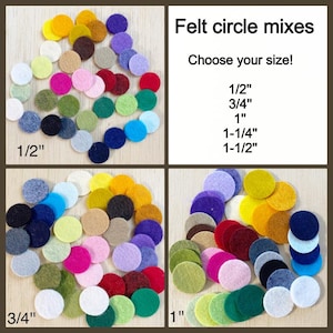 Felt circle mix, 37 piece mix, quilting, doll animal eyes, sewing and fiber, applique, embellishment, 1/2 inch 3/4 inch, 1 inch felt circle