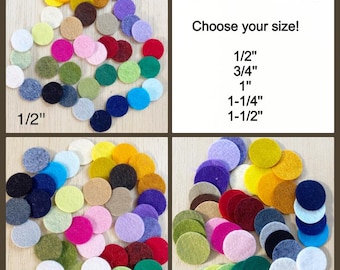 Felt circle mix, quilting, colors, sewing and fiber, applique, embellishment, 1/2 inch 3/4 inch, 1 inch felt circle