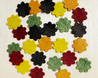 Small felt flower, 1-1/4'' wool blend, fall felt flowers, die cut, 20 or 40 piece mix,  FL29