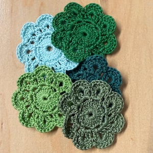 5 Green Crochet Doily, Handmade Cotton Thread, Mini Round Doilies (2-1/8'' - 2-1/4 inches)