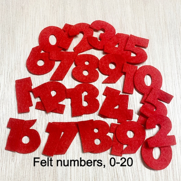 Felt numbers, 1-1/4'' tall, wool blend, school preschool learning costume memory book, sewing, felt board, wool blend, 0-20