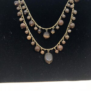 Vintage Goldtone Mixed Mesh Chains and PeachLight Orange Beaded Braided Necklace