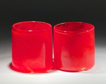 Handblown glass tumblers in Christmas red!