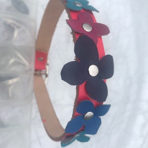 All leather, hand-dyed dog collars
