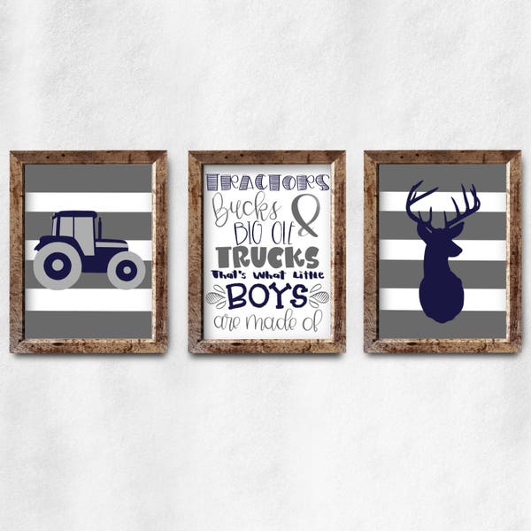 Tractors, Bucks, and Big Ole Trucks, Little Boys Nursery, Navy / Red / Green / Tan Option