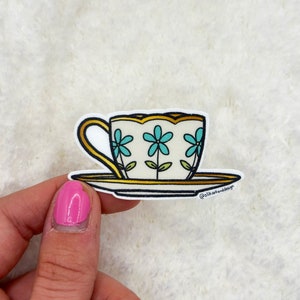 Floral Teacup Sticker | Kindle Sticker | Stickers for Laptop | Aesthetic Stickers | Vinyl Stickers | Waterbottle Sticker | Book Sticker