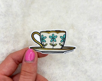 Floral Teacup Sticker | Kindle Sticker | Stickers for Laptop | Aesthetic Stickers | Vinyl Stickers | Waterbottle Sticker | Book Sticker