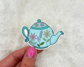 Floral Teapot Sticker | Kindle Sticker | Stickers for Laptop | Aesthetic Stickers | Vinyl Stickers | Waterbottle Sticker | Book Sticker