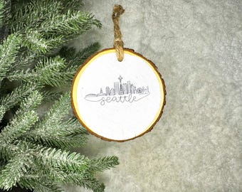 Seattle Skyline Ornament | Washington Cityscape Ornament | Washington State Ornament | Wood Slice Ornament | Wood Ornament | Rustic Ornament