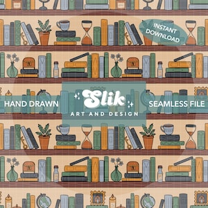 Fall Bookshelf Seamless Pattern 300 DPI PNG Digital Download for Fabric Surface Design Papers Vinyl Fall Autumn Books Cozy Earthy Bookshelf