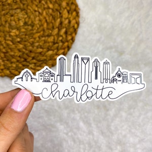 Charlotte Skyline Sticker | Charlotte Cityscape Sticker | Vinyl Sticker | Sticker for Water Bottle | Sticker for Laptop | Kindle Sticker