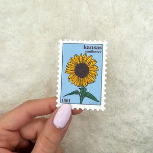 Kansas Sunflower Stamp Sticker | Kindle Sticker | Waterbottle Stickers | Laptop Sticker | State Sticker | Kansas Sticker | State Flower