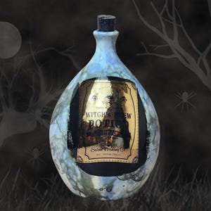 Potion Bottle, Witches Brew, Ceramic Magic Potion Bottle, Halloween decoration, Functional Bottle, Large, Gold/Blue or Silver/Orange