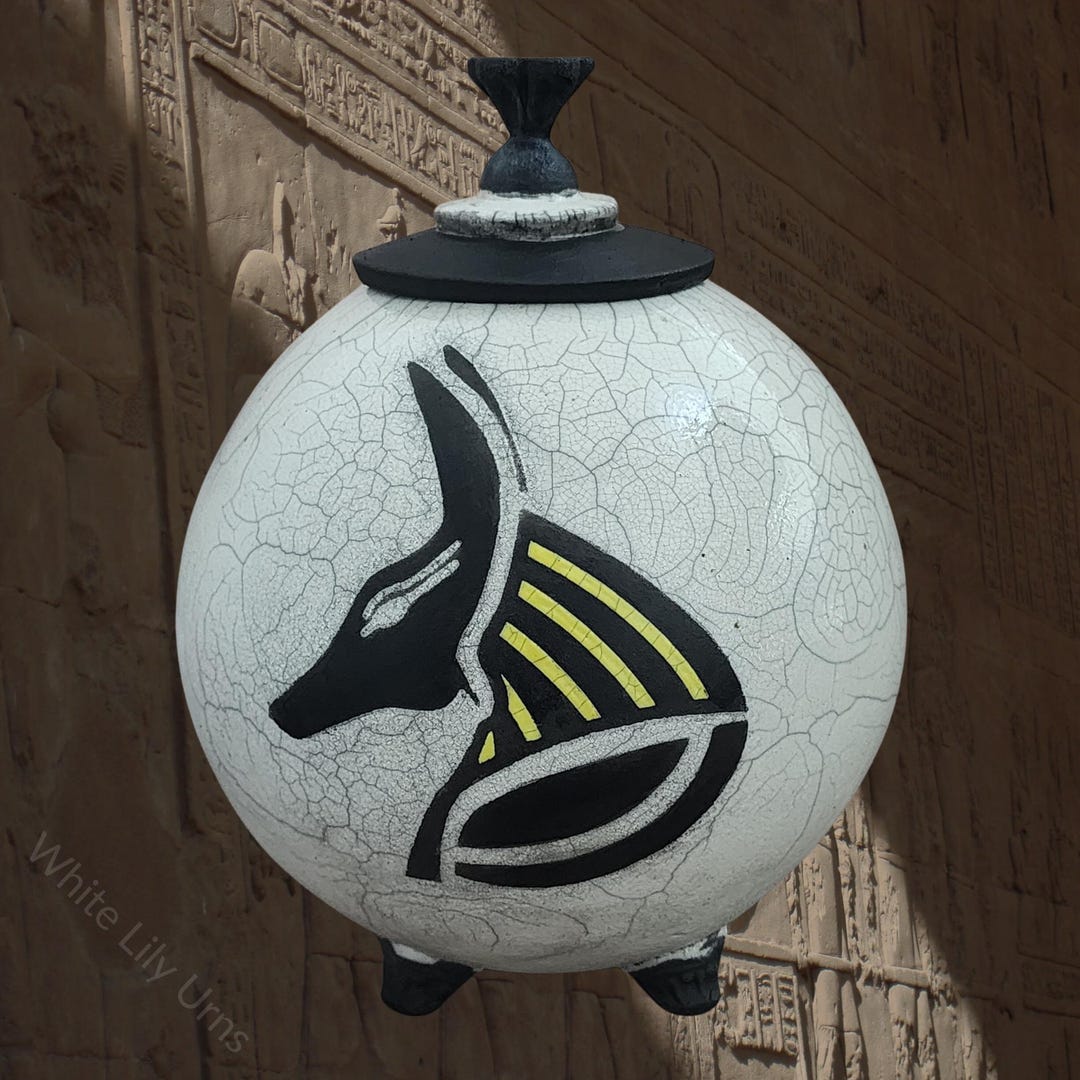 Anubis Cremation Urn: Raku Fired Pottery, Ancient Egyptian Jackal ...